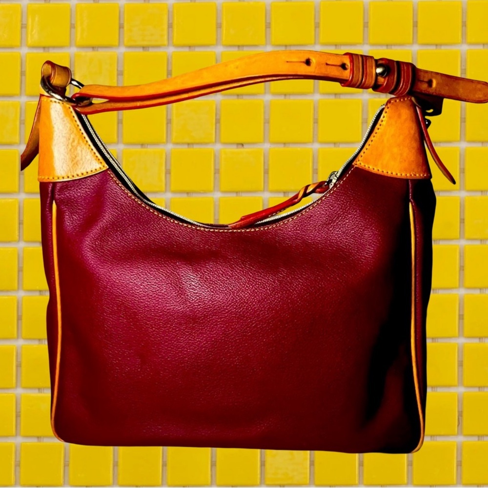 EUC Dooney & Bourke 1975 Rebecca Burgundy & Natural Leather
Hobo Bag - Picture 2 of 7